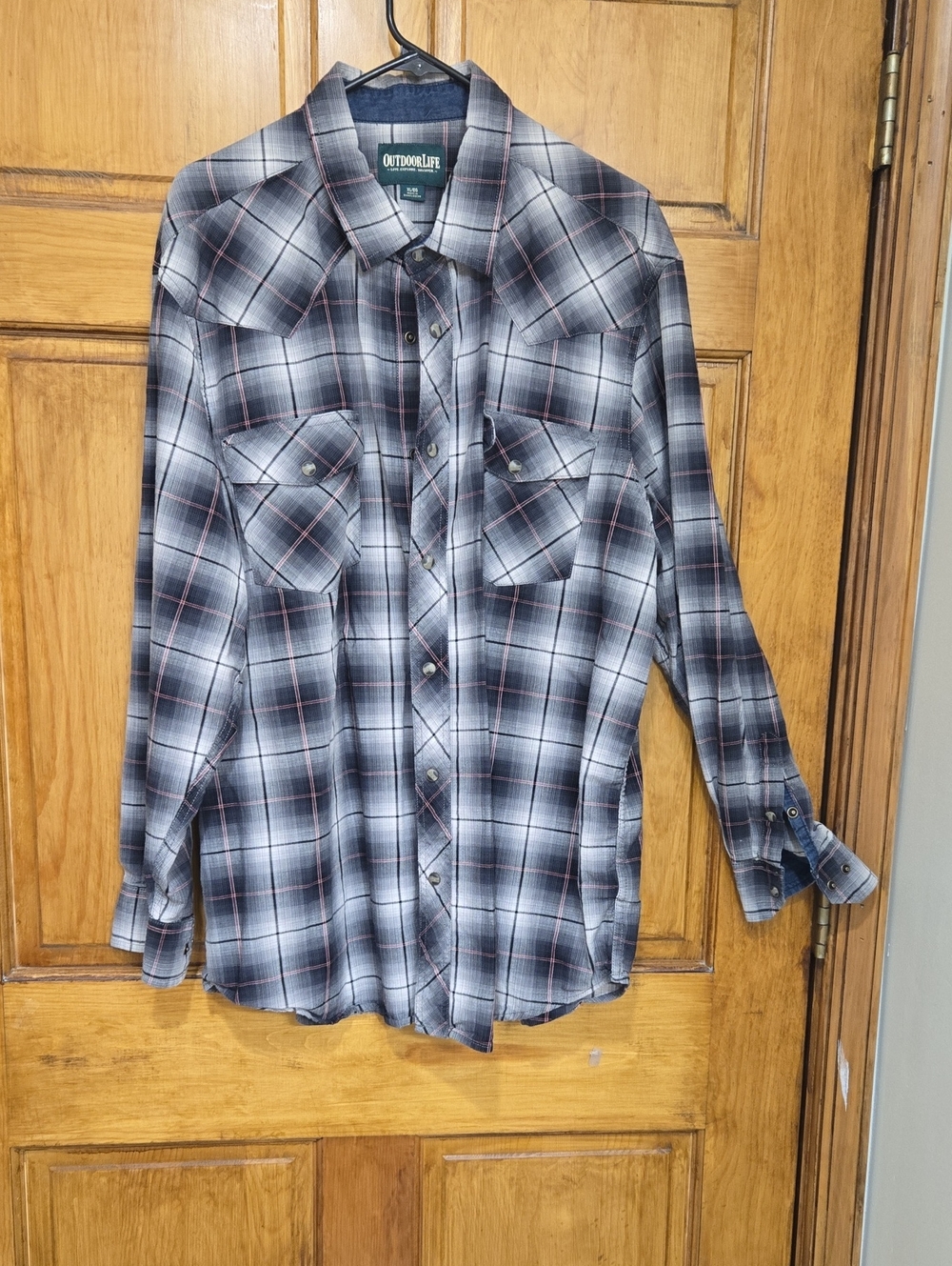 Outdoor Life Men's Gray, White, And Black Plaid Shirt